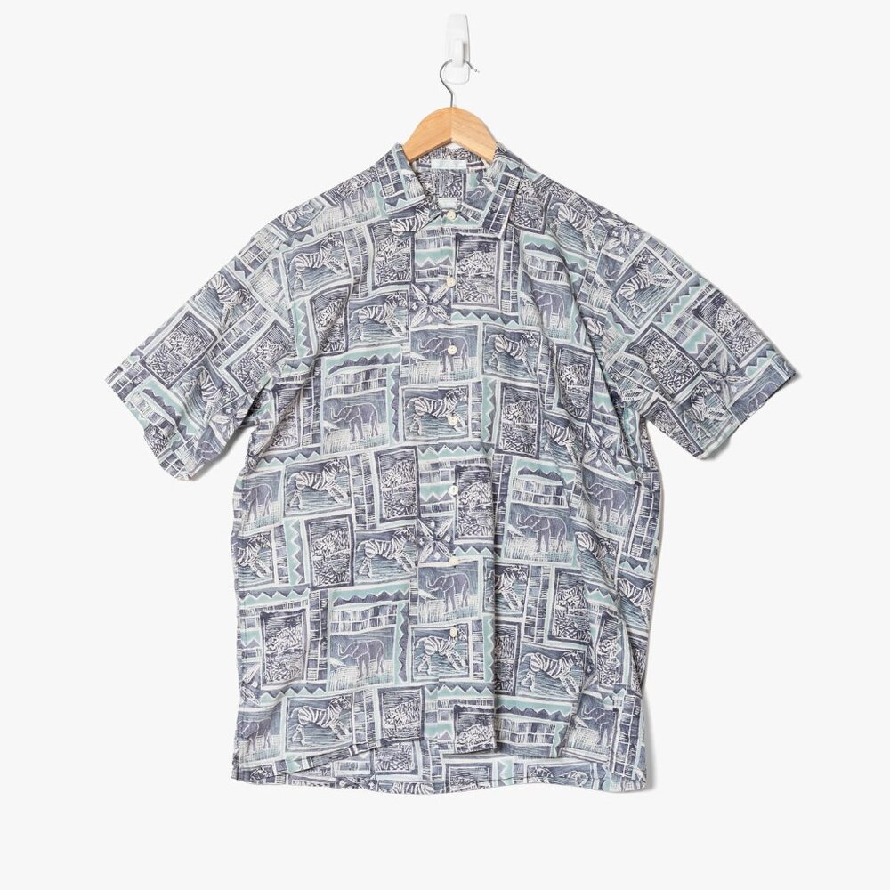 Vintage Burma Bibas Mens Medium Button Up Shirt Blue White